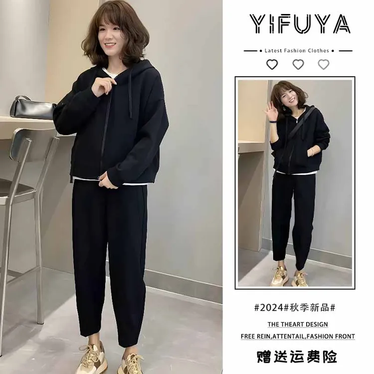 2025春装搭配一整套小个子盐系穿搭轻熟高级感连帽卫衣两件套装女