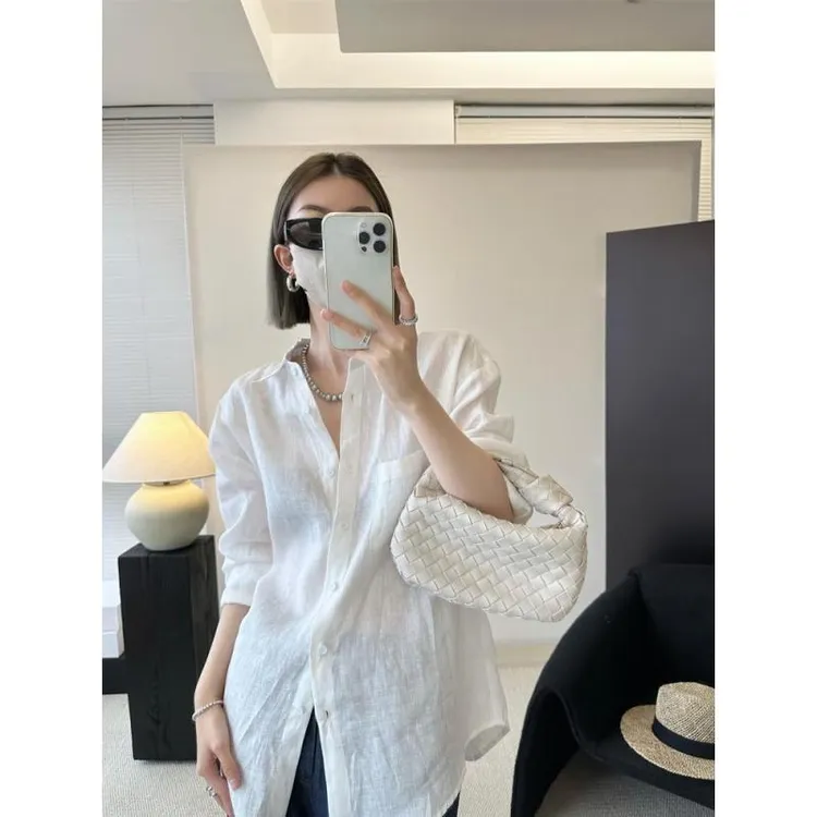 春夏两色衬衫防晒开衫外套女设计感时尚宽松棉麻外搭上衣ins
