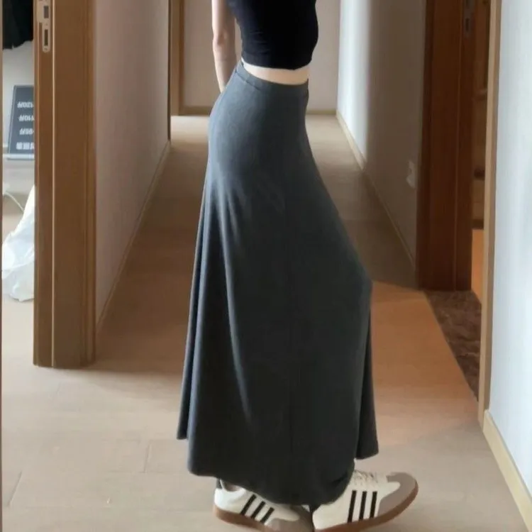 夏季新款垂坠感显瘦薄款深灰色长款爆款半身裙气质显身材跳舞长裙