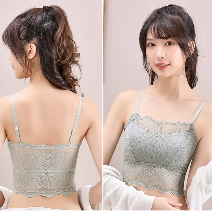 内衣女网红款防走光蕾丝吊带美背文胸加厚胸垫小胸爆款2023抹胸夏