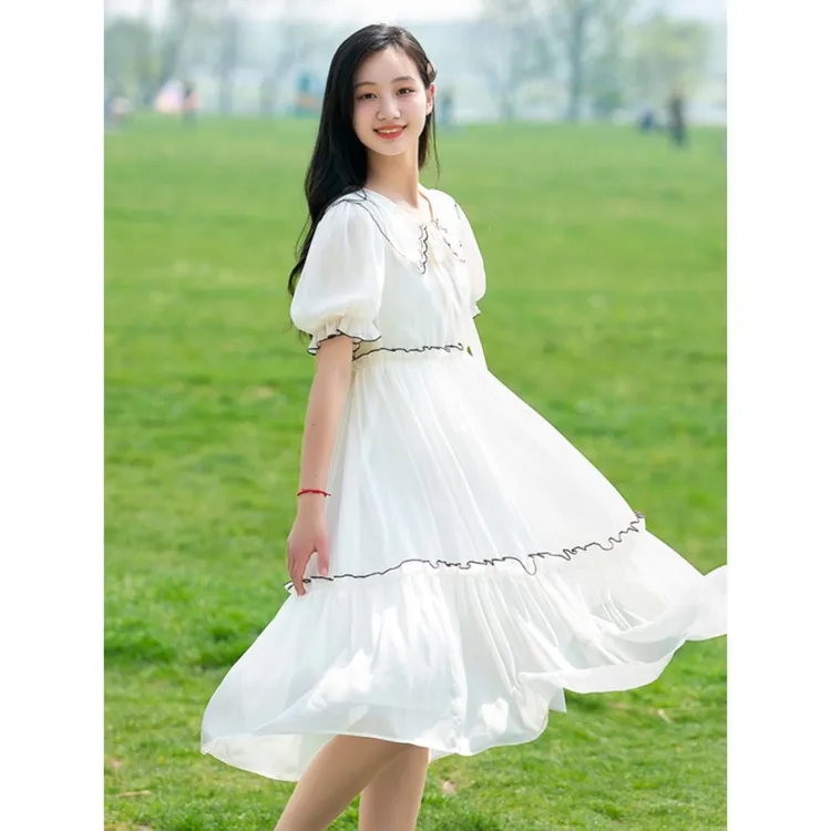 少女连衣裙夏季新款初中学生夏装高中女生大童甜美气质长款蛋糕裙