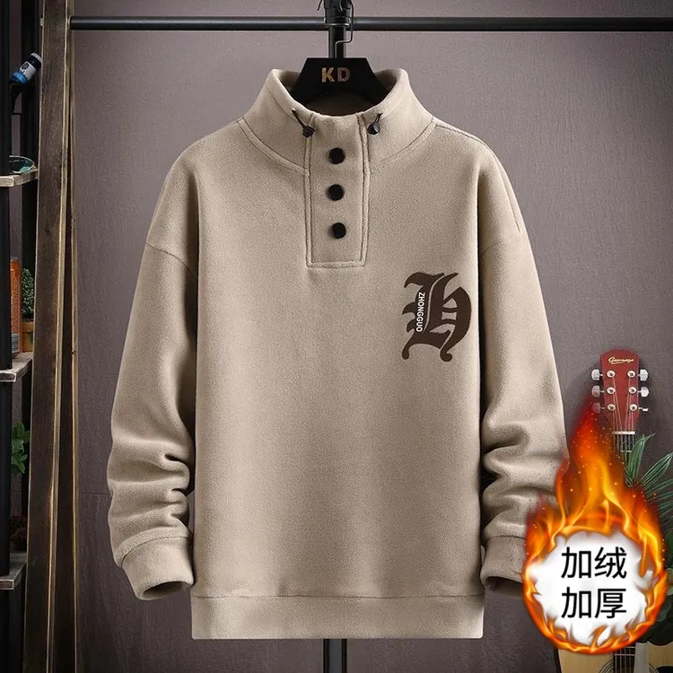 半高领冬天学生男青少年美拉德卫衣加厚长袖保暖上衣帅气加绒卫衣