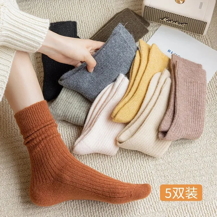 【三秒锁温▪加厚】袜子中筒袜春秋季双针堆堆袜女士纯色发热长袜