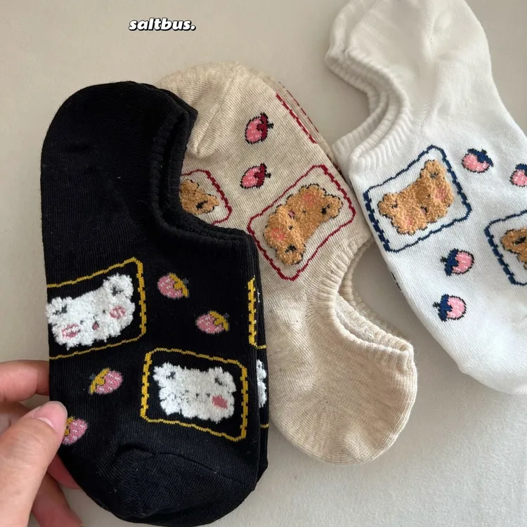 小熊和草莓*卡哇伊韩袜卡通动漫简约植绒春夏夏季隐形袜船短袜ins