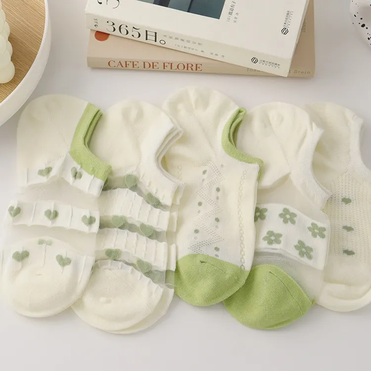 （5+5）10双装水晶玻璃丝船袜女夏季超薄款袜子女浅口隐形网眼夏天