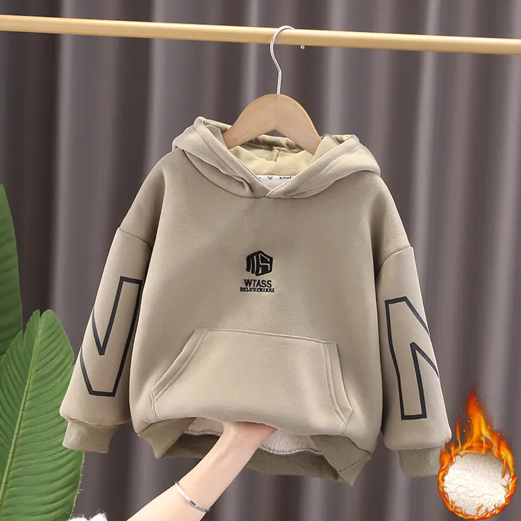【 姐弟款】男童女童加厚一体绒连帽卫衣中大童冬加厚绒洋气上衣