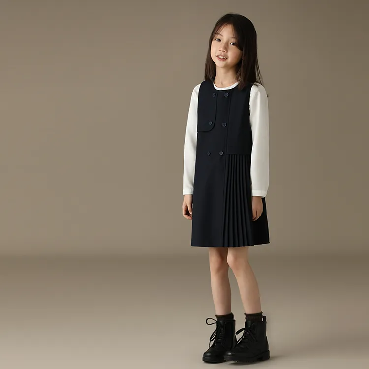 哈齿童装2025新款女童裙子儿童学院风藏青色连衣裙中大童背心裙