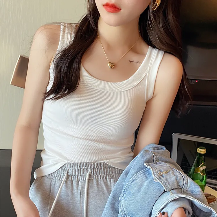 吊带背心女圆领西装内搭外穿2024新款白色棉打底无袖黑色上衣