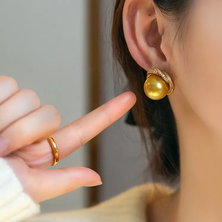 925银耳饰 气质时尚茶金色强光鸟巢耳饰耳环镶嵌40-50岁高档耳饰