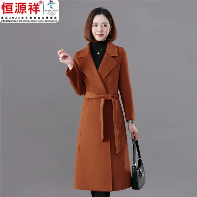 恒源祥集团冬季双面呢百搭羊毛大衣高端洋气中老年女装2023年新款