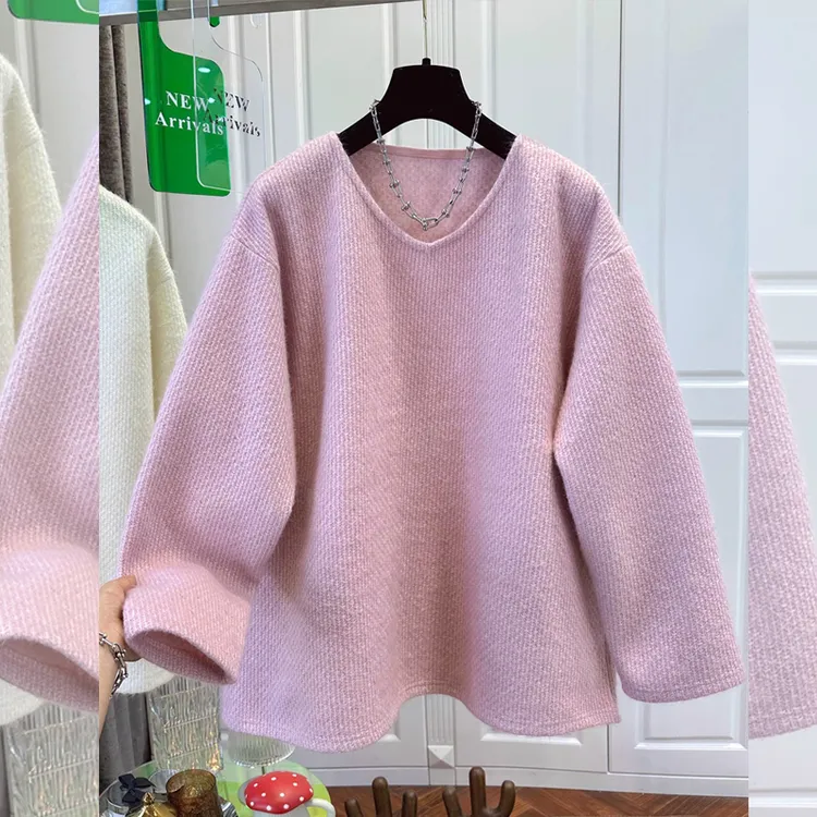 法式减龄V领套头减龄卫衣女秋冬新款保暖加绒上衣宽松显瘦潮流爆