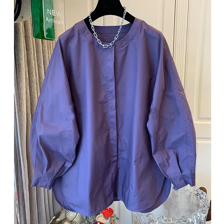 春秋新款紫色气质长袖衬衫上衣女胖MM大码减龄小衫遮肉显瘦潮流爆