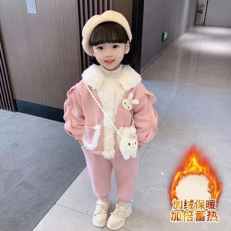 女童秋冬套装2024新款洋气中小童加绒卫衣冬季小女孩保暖时尚套装