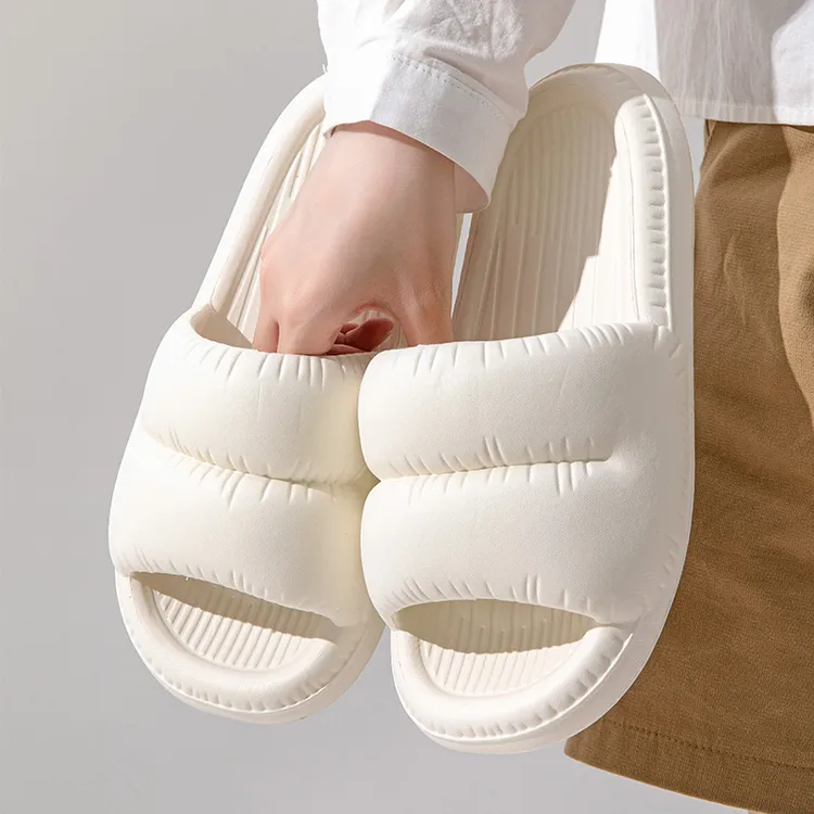 3.5cm 面包拖鞋女夏季外穿舒适居家用浴室防滑凉拖鞋男黑白