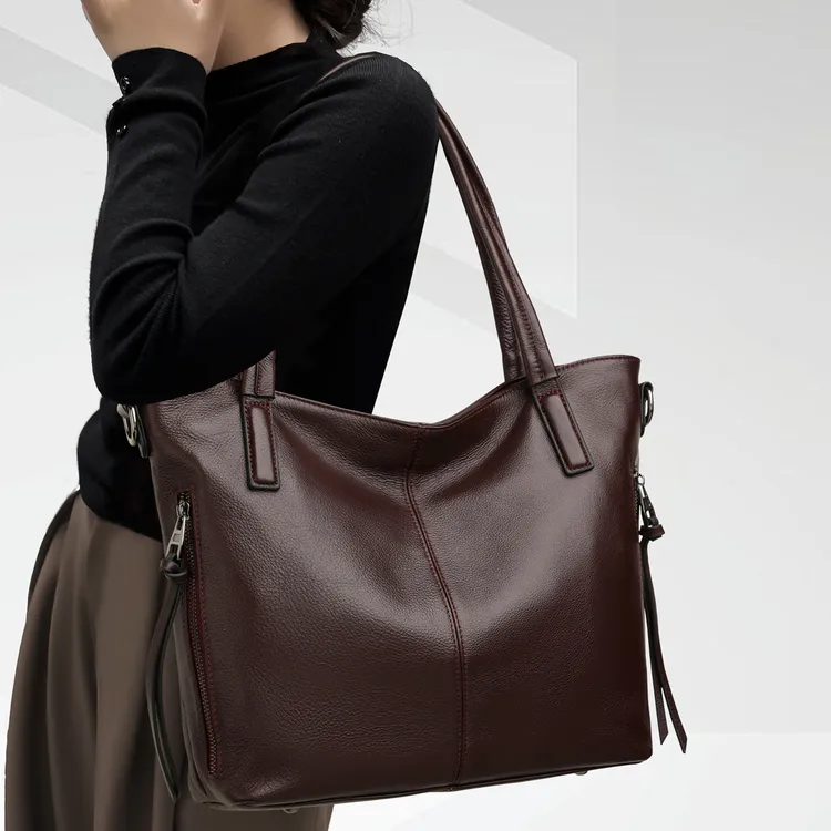 CCAMO牛皮包包女大容量通勤包女士时尚托特包简约休闲单肩大包包