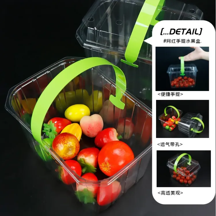 一次性手提水果盒1-3斤装透明PET果篮打包盒冬枣草莓盒子网红透气