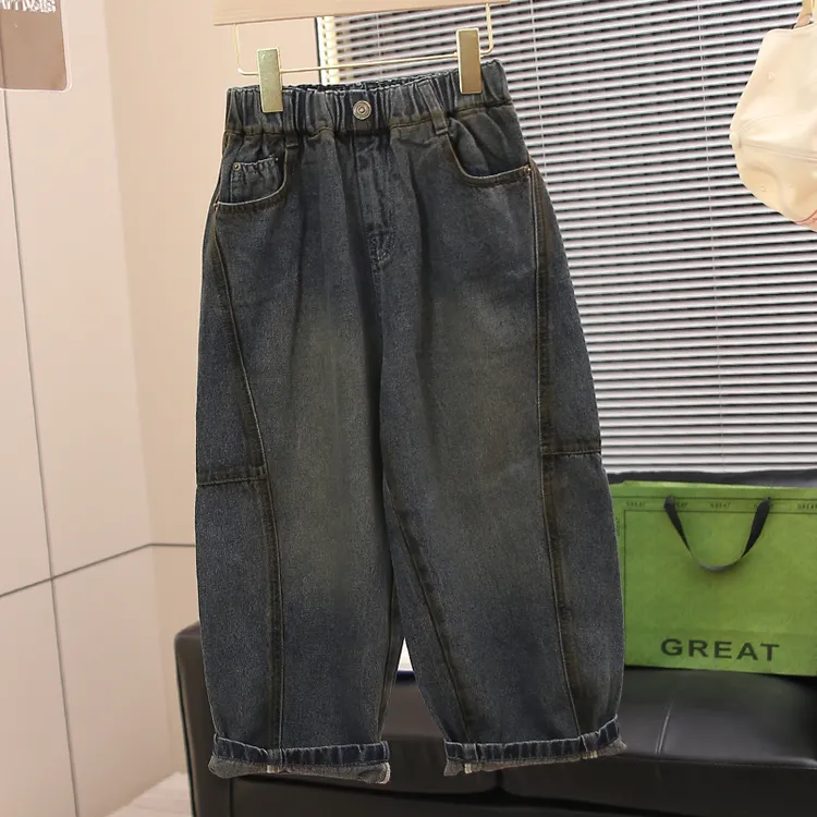 【手绘重工直筒裤】男童牛仔裤2025新款中大童宽松阔腿裤时尚百搭潮
