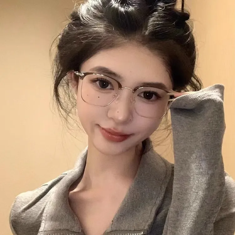 高级感超轻半框眼镜近视可配有度数镜片ins女士眼睛框架大脸显瘦