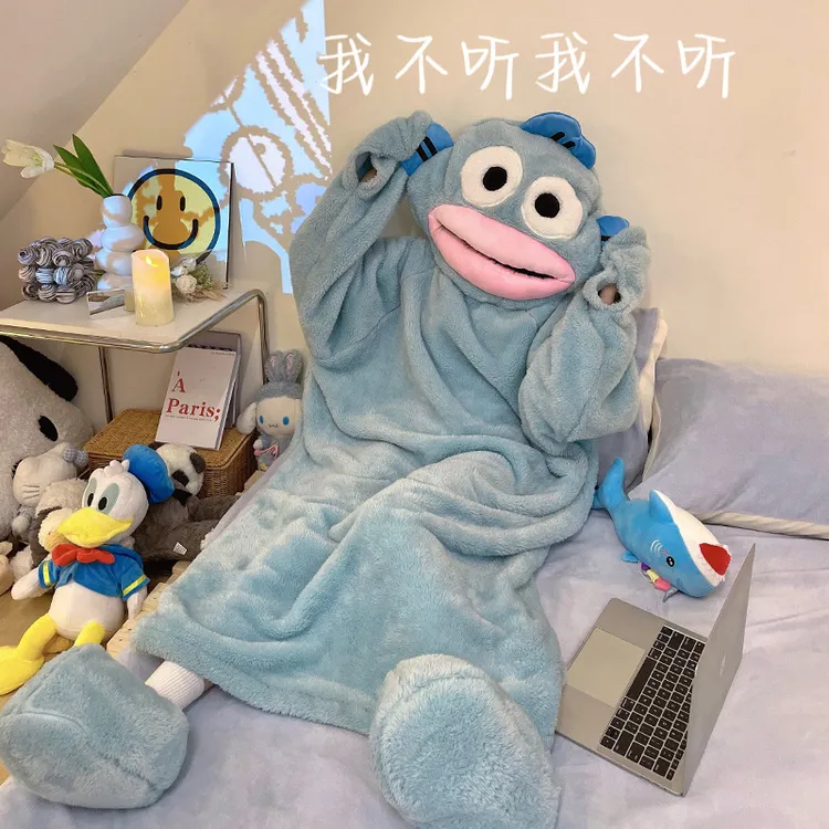 【爱宝】可爱丑鱼周边珊瑚绒睡衣冬季加厚保暖法兰绒连帽居家套装