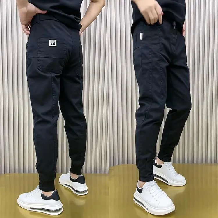 百搭秋冬季新款修身小脚休闲裤子男士潮牌加绒弹力九分哈伦运动裤