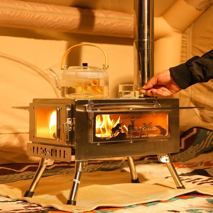 取暖炉折叠不锈钢帐篷取暖柴火炉野餐照明灶旅游户外露营