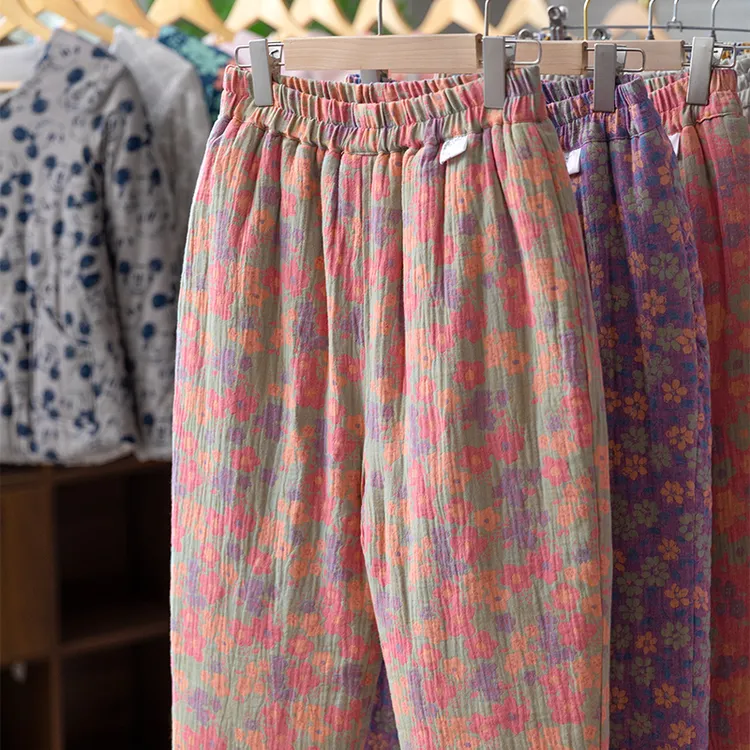 女士纯棉花保暖家居裤 夹棉防寒可外穿宽松睡裤 加厚夹层长裤秋冬
