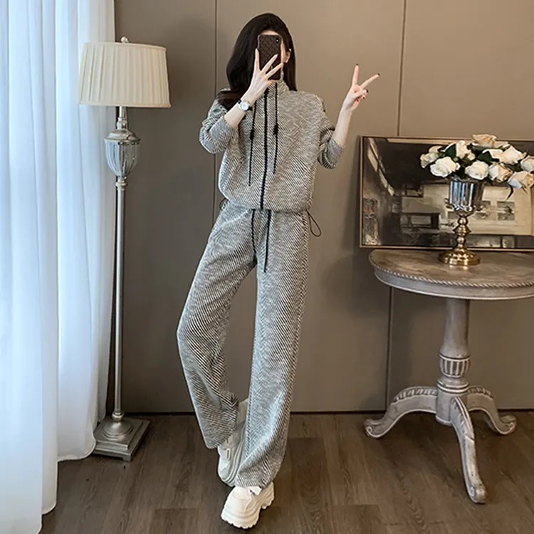 慵懒风休闲运动套装女春季新款洋气立领开衫卫衣阔腿裤两件套