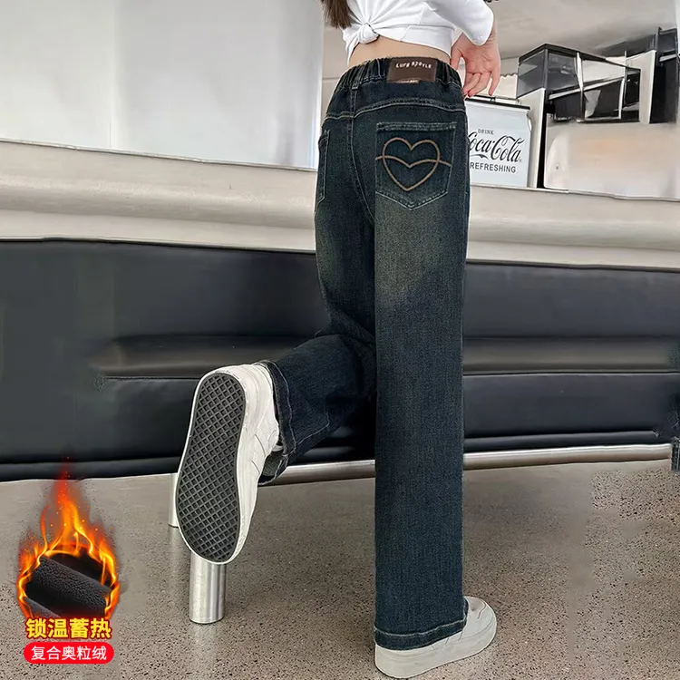 女童裤子秋冬款2025新款中大童窄版直筒牛仔裤时尚百搭学生长裤潮