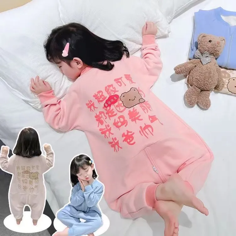 儿童秋冬季保暖德绒连体睡衣婴儿长袖家居服男女宝宝睡袋科学