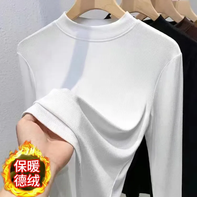 莫代尔妈妈打底衫面膜秋冬半高领小立领螺纹修身打底上衣洋气棉