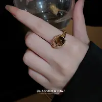 合金戒指 AIER-美拉德风褶皱虎Y石开口戒指复古个性食指戒气质