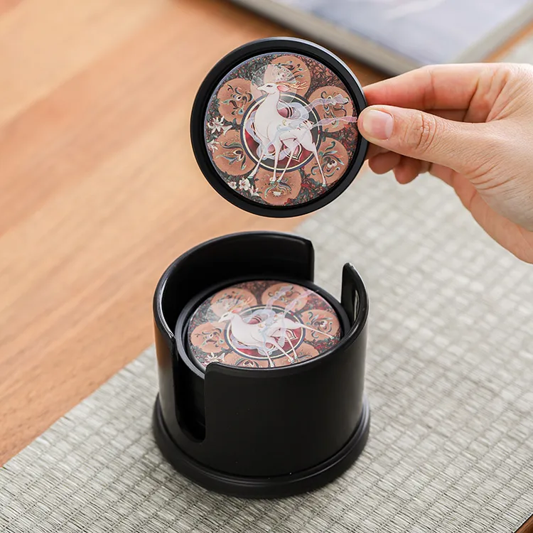 柒拾家用国风吸水杯垫新中式复古功夫茶具配件速干茶杯托隔热杯垫