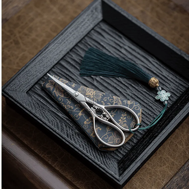 祥云茶剪茶艺小剪刀复古泡茶袋剪子剪刀包禅意剪刀套中式茶道配件