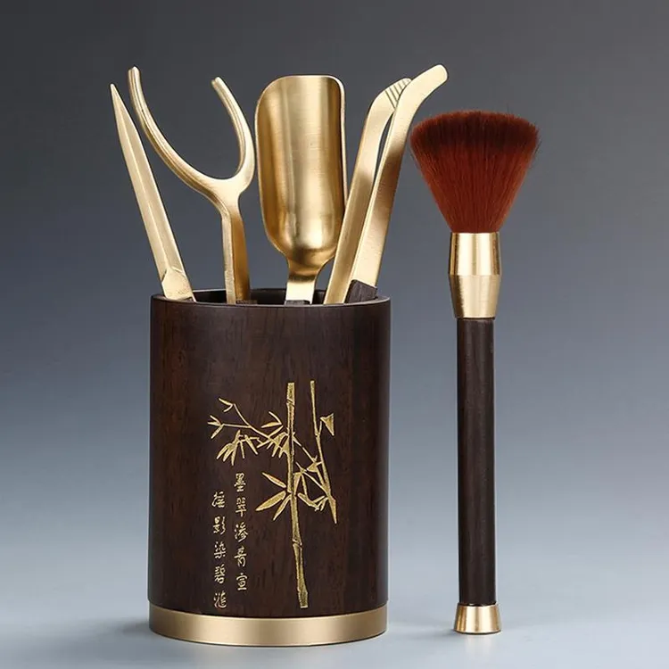 茶道六君子套装家用功夫茶具配件黄铜茶夹茶匙茶艺6君子轻奢高档