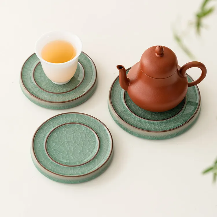 冰花盖置家用陶瓷杯垫壶承盖碗紫砂茶壶盖托功夫茶具茶道配件简约