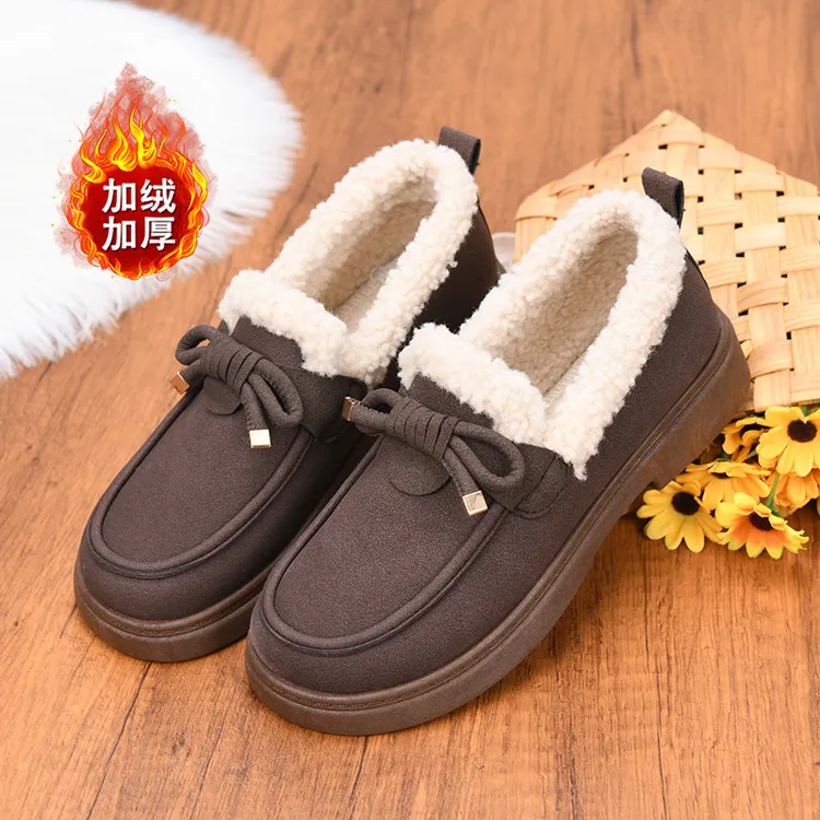 老北京布鞋女棉鞋牛筋底妈妈鞋冬季加绒加厚保暖豆豆鞋休闲毛毛鞋