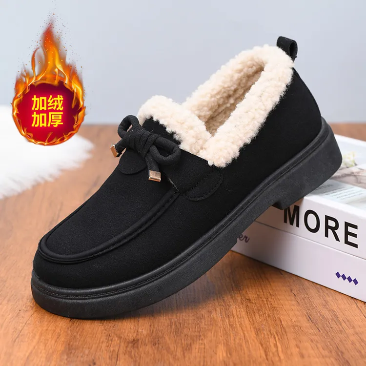 老北京棉鞋女冬季加绒保暖棉鞋时尚洋气豆豆鞋毛毛鞋防滑妈妈女鞋