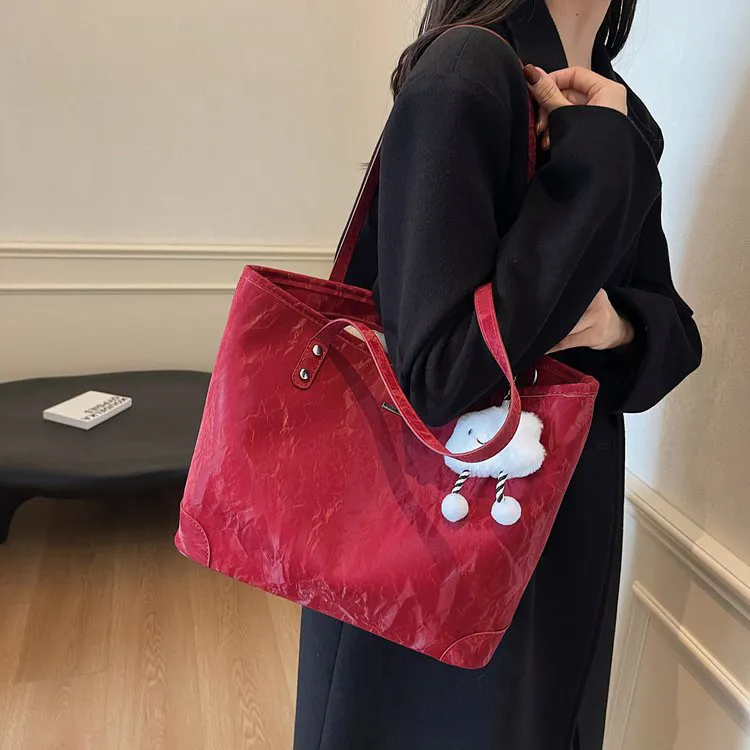 轻奢婚包大容量红色包包女2025新款洋气新娘包通勤时尚单肩托特包