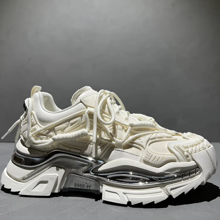 潮超火潮牌情侣款重工艺机甲厚底增高老爹鞋男真皮小众松糕鞋休闲