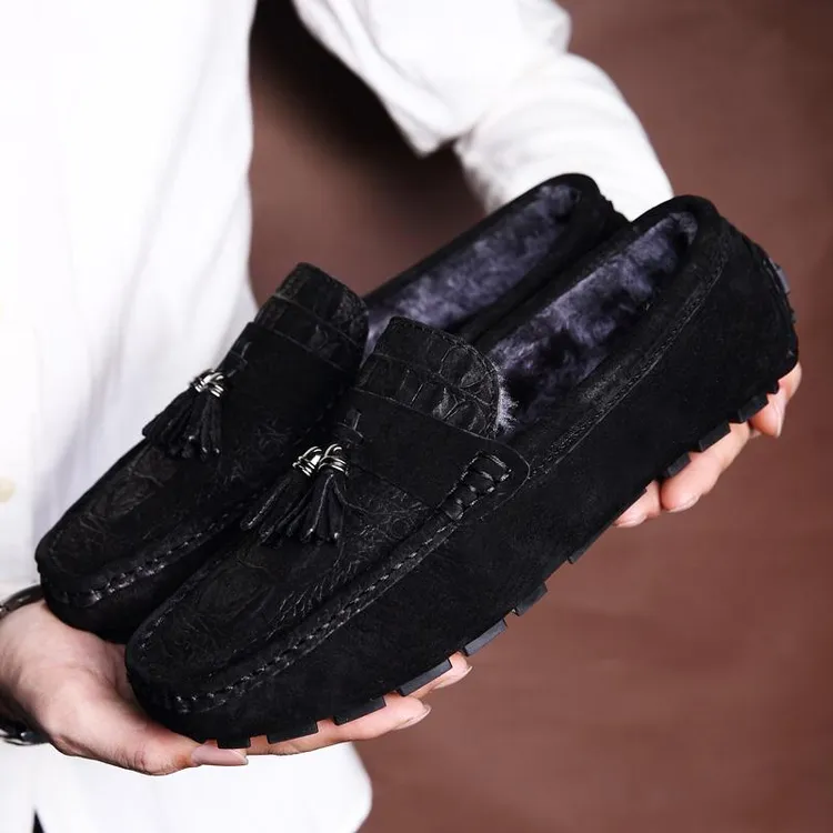 冬季豆豆鞋男加绒棉鞋保暖男鞋真皮韩版百搭懒人鞋男士休闲鞋子潮