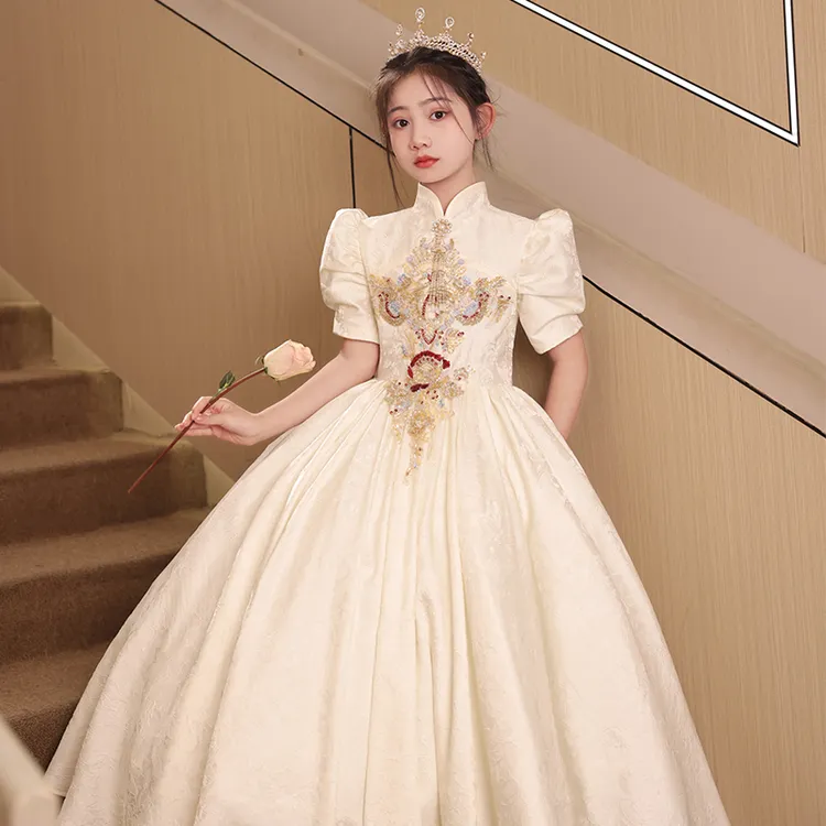 女童礼服大气中式花童婚礼小女孩公主裙儿童潮款主持人演出服