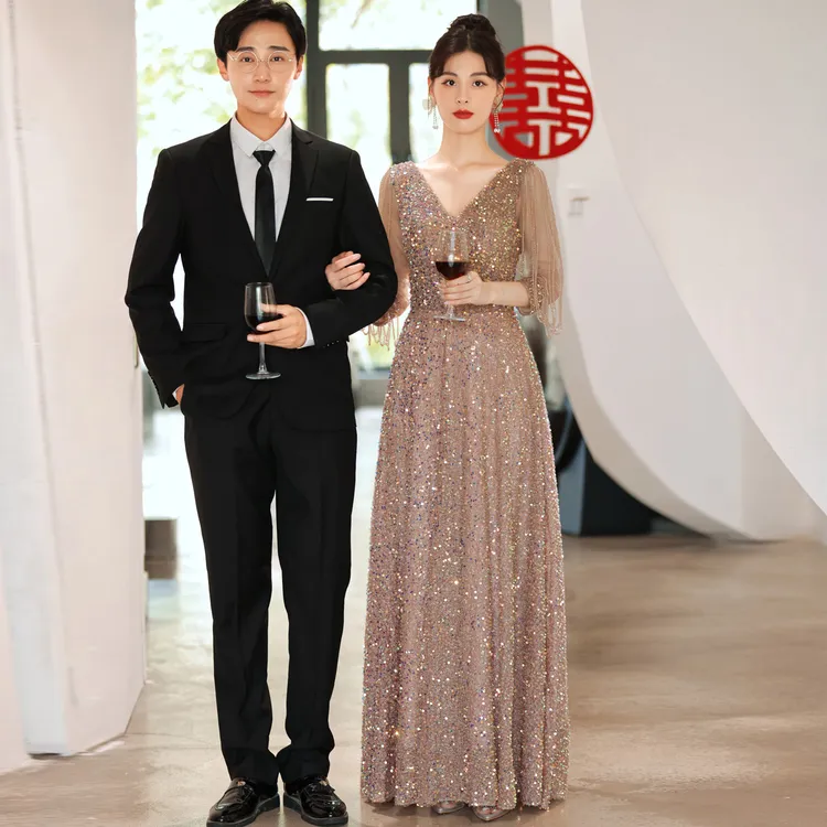 高端晚礼服女轻奢小众主持人新款连衣裙订婚宴会敬酒服艺考礼服