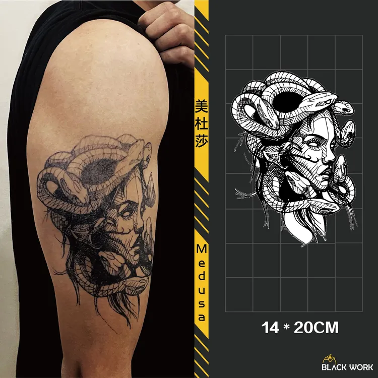 黑柿BLΛCK【美杜莎】花臂蛇发女男半臂半甲持久逼真草本纹身贴