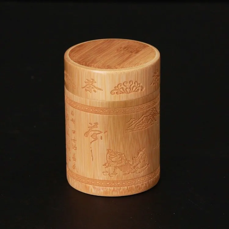 茶叶罐竹筒罐螺纹竹茶叶筒竹便携茶叶罐带盖防潮密封竹雕茶叶罐