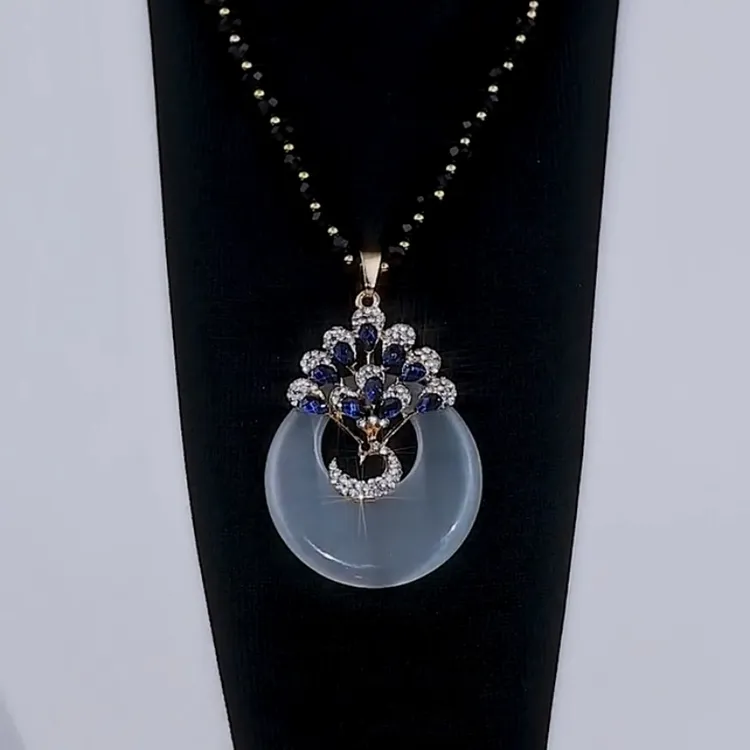 铜合金仿水晶项链 孔雀开屏毛衣链女士长款2025年新款火爆款饰品