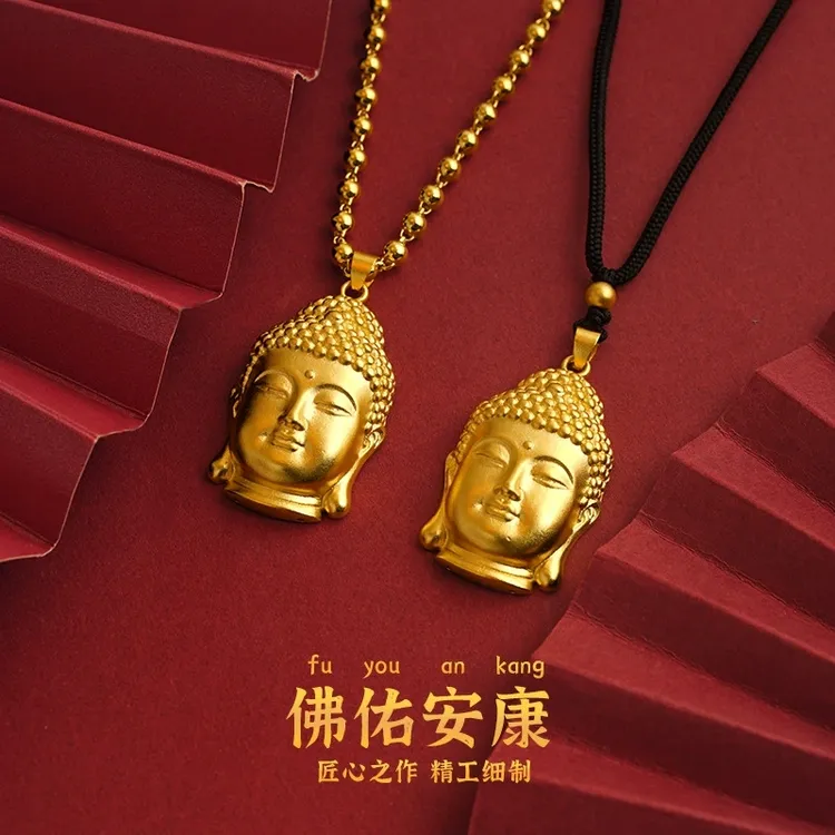 铜合金项链 佛公吊坠佛头挂坠中式国潮风弥勒佛金色毛衣链首饰品