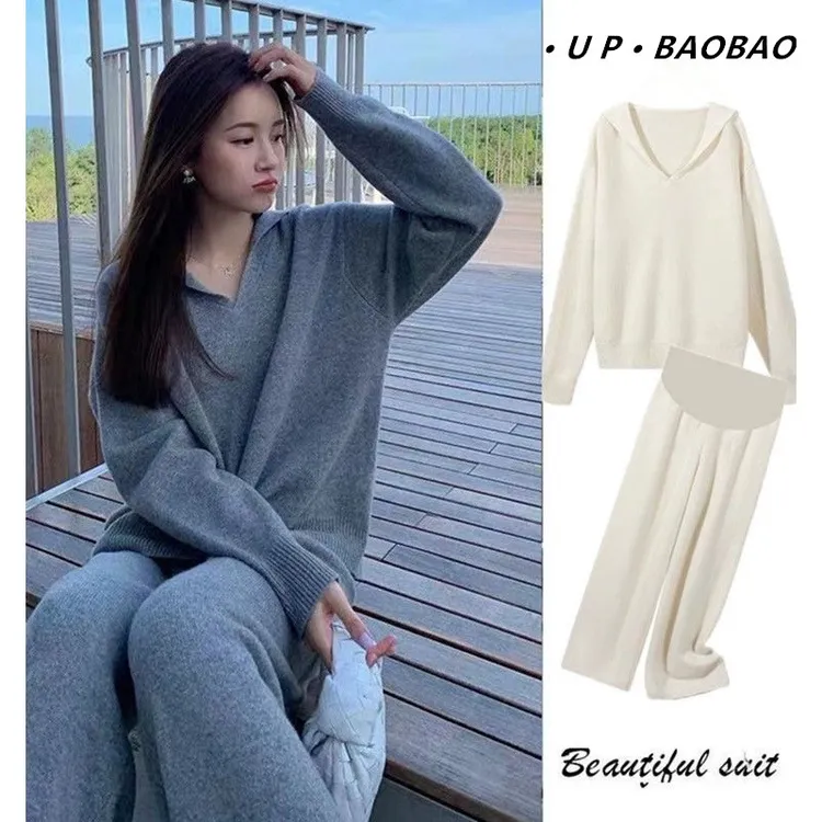 小V家X1293#孕妇秋装套装时尚款外出孕妇上衣秋冬毛衣秋季两件套