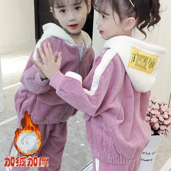 女童套装秋冬款2024新款灯芯绒童装加绒加厚洋气中大儿童装两件套