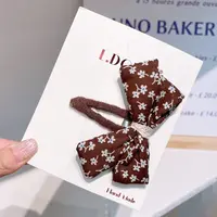 A-5135  ldz 1个咖色花花蝴蝶结儿童百搭碎发夹掰掰夹 发圈