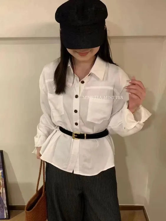 名媛女装高端衬衣女2024新款秋季小个子长袖衬衫时尚百搭收腰上衣